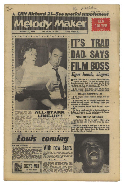 Melody Maker October 14, 1961 Ken Colyer Bruce Turner  Louis Armstrong Muddy Waters Kay Starr