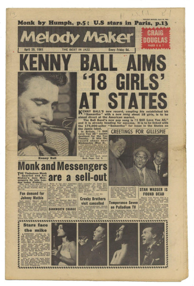 Melody Maker April 29, 1961 Kenny Ball Thelonious Monk Craig Douglas Don Rendell Nat Adderley