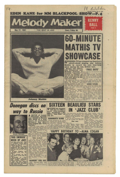 Melody Maker May 27, 1961 Johnny Mathis Lonnie Donegan Bruce Turner Kenny Ball Chris Barber