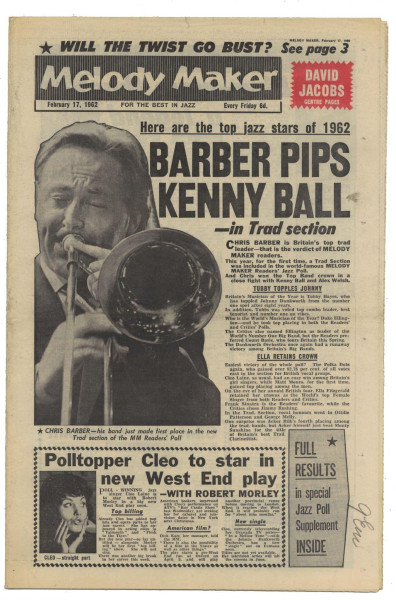 Melody Maker February 17, 1962 Art Blakey Eartha Kitt Chris Barber jazz readers poll