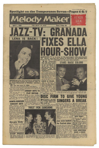 Melody Maker April 1, 1961 Django Reinhart Acker Bilk Temperance 7 Ella Fitzgerald Coleman Hawkins