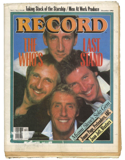 Record magazine December 1982 Vol 2 No 2 The Who Jimmy Page Joan Jett The Pretenders Starship ABC