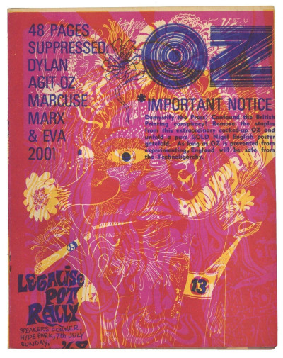 OZ Magazine No 13 June 1968 without poster. Martin Sharp Legalise Pot Rally graphic on cover. Minus poster cover