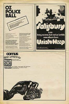 COMUS First Utterance A4 LP advert Uriah Heep Oz Police Ball clippings 1971