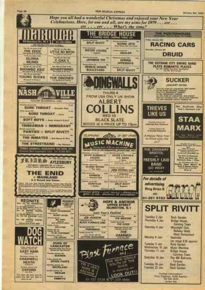 ALBERT COLLINS SPLIT RIVITT STAA MARX ENID gig adverts cutting/clipping 1979