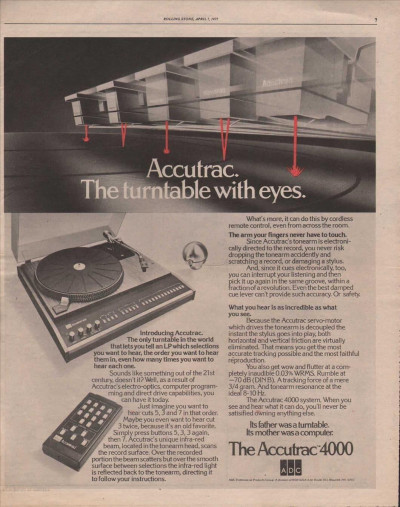 ACCUTRAC 4000 ADC HI-FI TURNTABLE Advert cutting/clipping 1977 Frame Ready