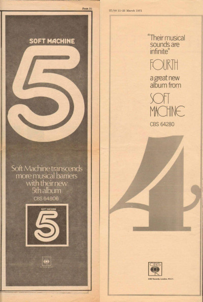 2x SOFT MACHINE 4 & 5 Poster Size Press Adverts/cutting/clipping 1973 1972 Frame ready